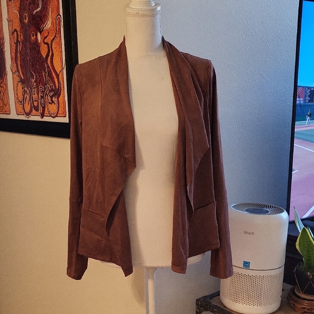 Max Studio Brown Faux Suede Jacket W Pockets